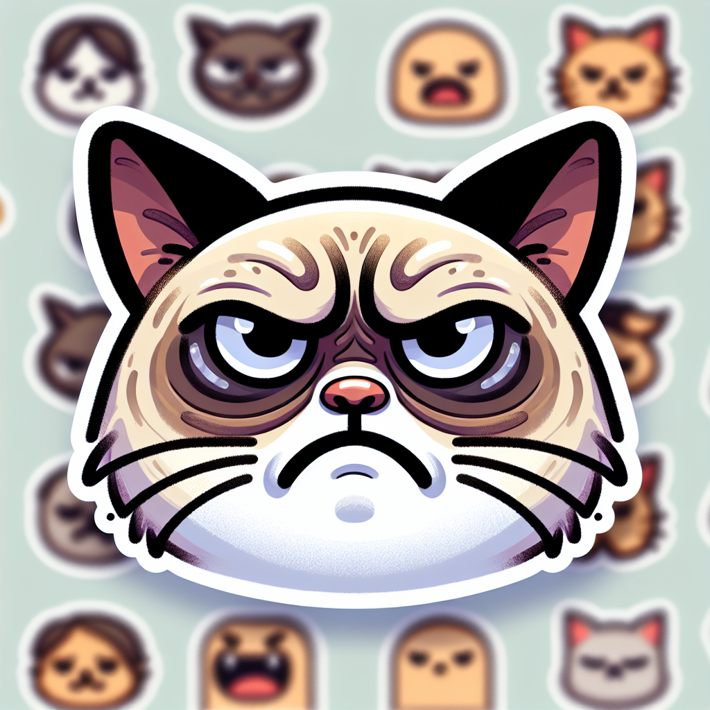 sticker-A cat with a very grumpy expression, humorously exaggerated-discord stickers-1733097003099